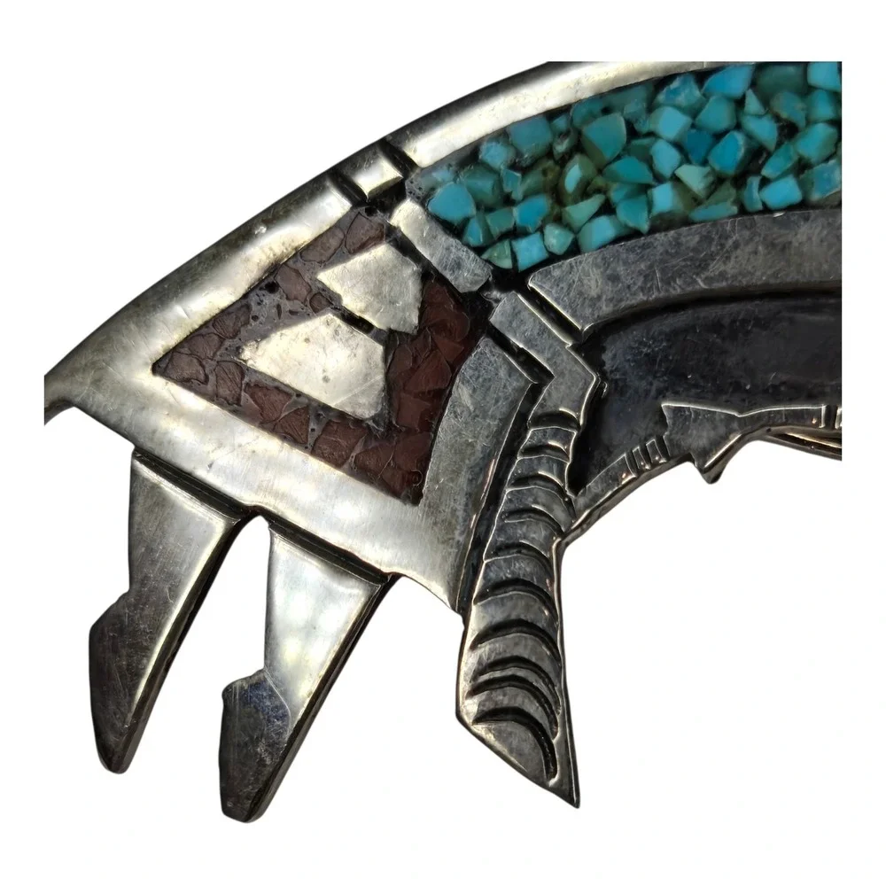 Tommy Singer Navajo Sterling Silver Rainbow Man Chip Inlay Barrette